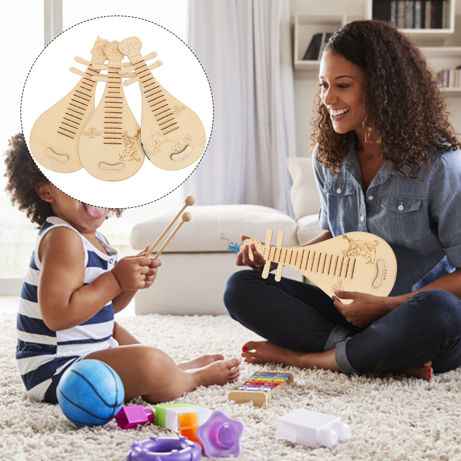 Musical Instrument Family - 3Pcs Kids Lute Making Set Wood