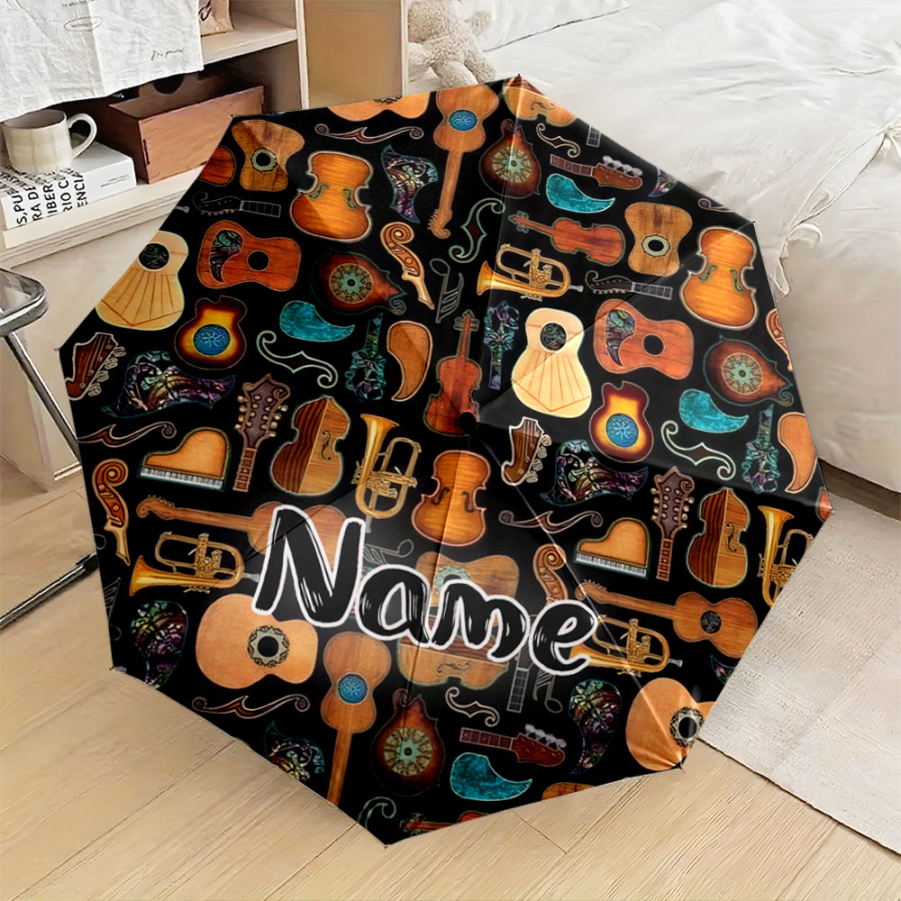 Musical Instrument And Names - Custom Name Umbrella, Musical Instrument Pattern